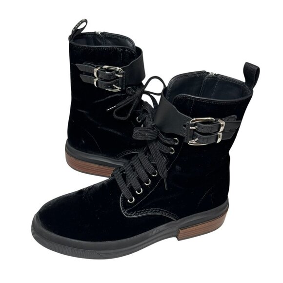$945 Tod's Anfibio donna Black Velvet Buckled Combat Boots size 38.5 US 8 - Picture 3 of 11